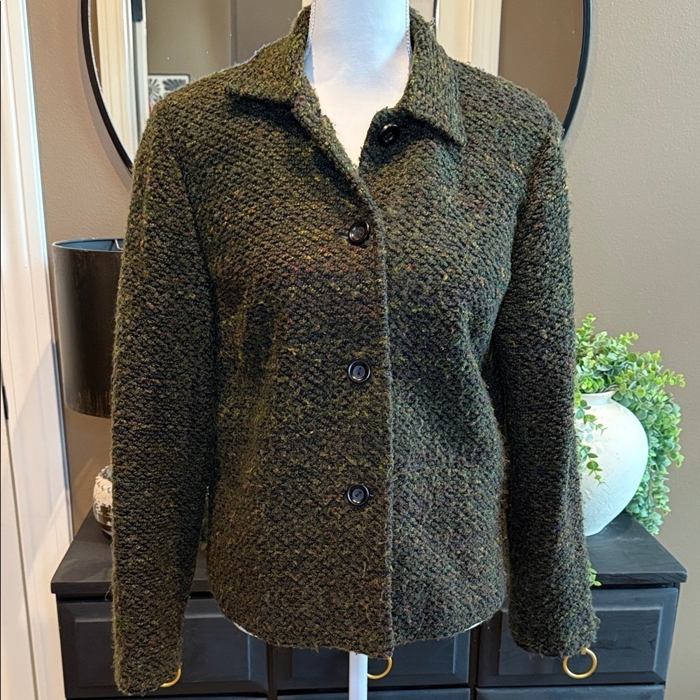 SAG HARBOR Olive Green Boucle Tweed Blazer Jacket Size 10